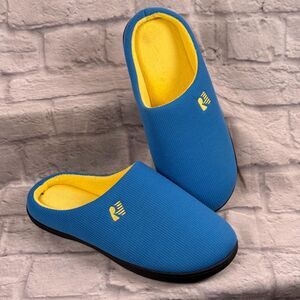 Rockdove Slippers Mens 10.5 Blue Yellow Two-Tone Memory Foam House Shoes NWOB